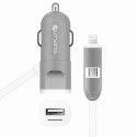 4SMARTSMULTICACBLANC - Chargeur allume cigare avec prise USB connecteur MicroUSB et Lightning