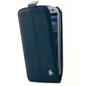 BMFLIPS4BLEU - Etui BMW rabat vertical en cuir bleu foncé avec logo pour Galaxy S4