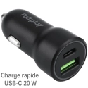 FP-LUCCA - Puissant chargeur voiture PowerDelivery Fast-Charge USB et USB-C de 20W