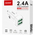 LTP-J8503BLANC - D-Power Chargeur voiture compact  2 prises USB 2.4A