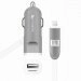 4SMARTSMULTICACBLANC - Chargeur allume cigare avec prise USB connecteur MicroUSB et Lightning